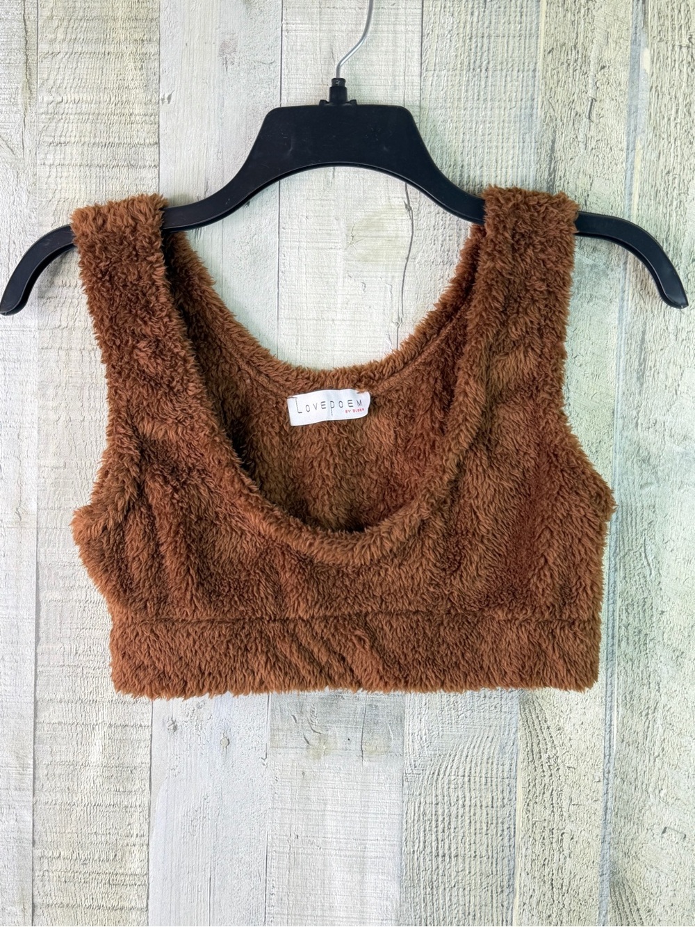 Love poem by Block Small Brown Fuzzy Fleece Crop Bralette